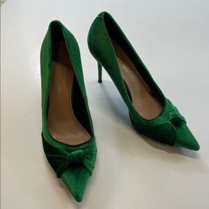 Big Tree Green Velvet Bow Pointed Toe Stiletto Pumps Sz 39 (US 8.5)